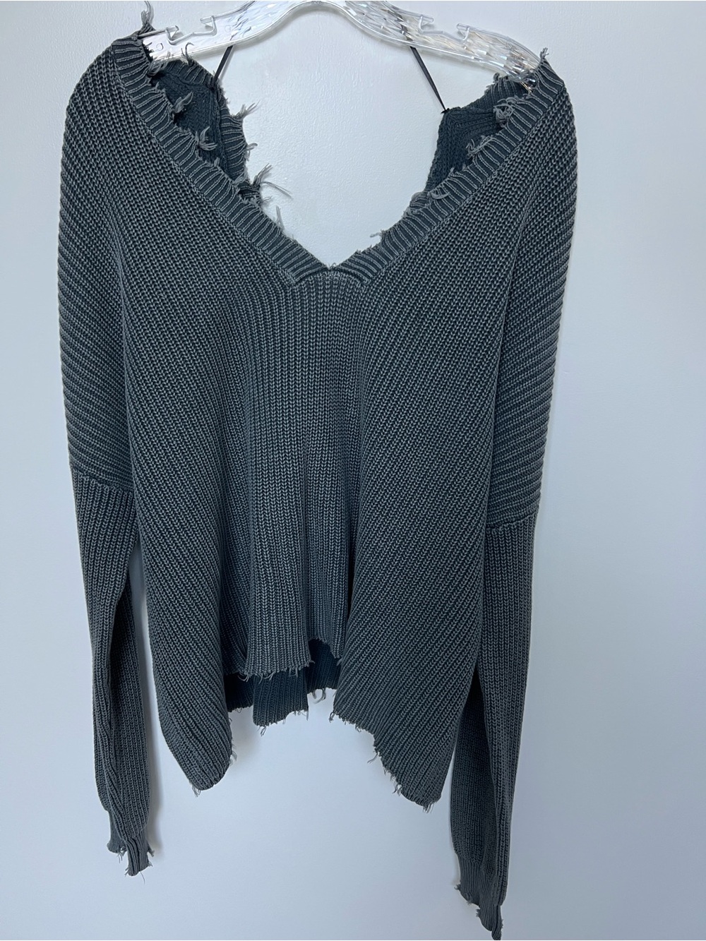 Fate Gray Distressed V-Neck women’s 
Sweater